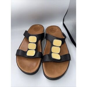 Fitflop Women's 8 Sandals Pietra II Black Leather Slides  Flip Flops Embellished